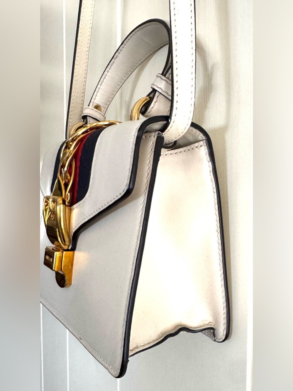 GUCCI Sylvie Mini White Leather Top Handle Crossbody Shoulder Bag - Picture 6 of 13